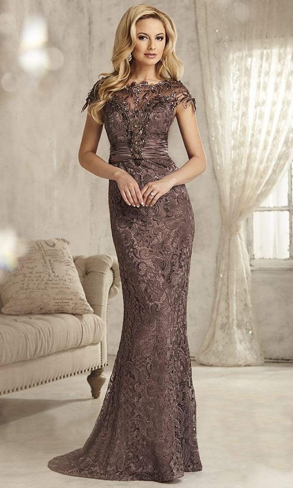 20176 Lace Illusion Scoop Trumpet Gown