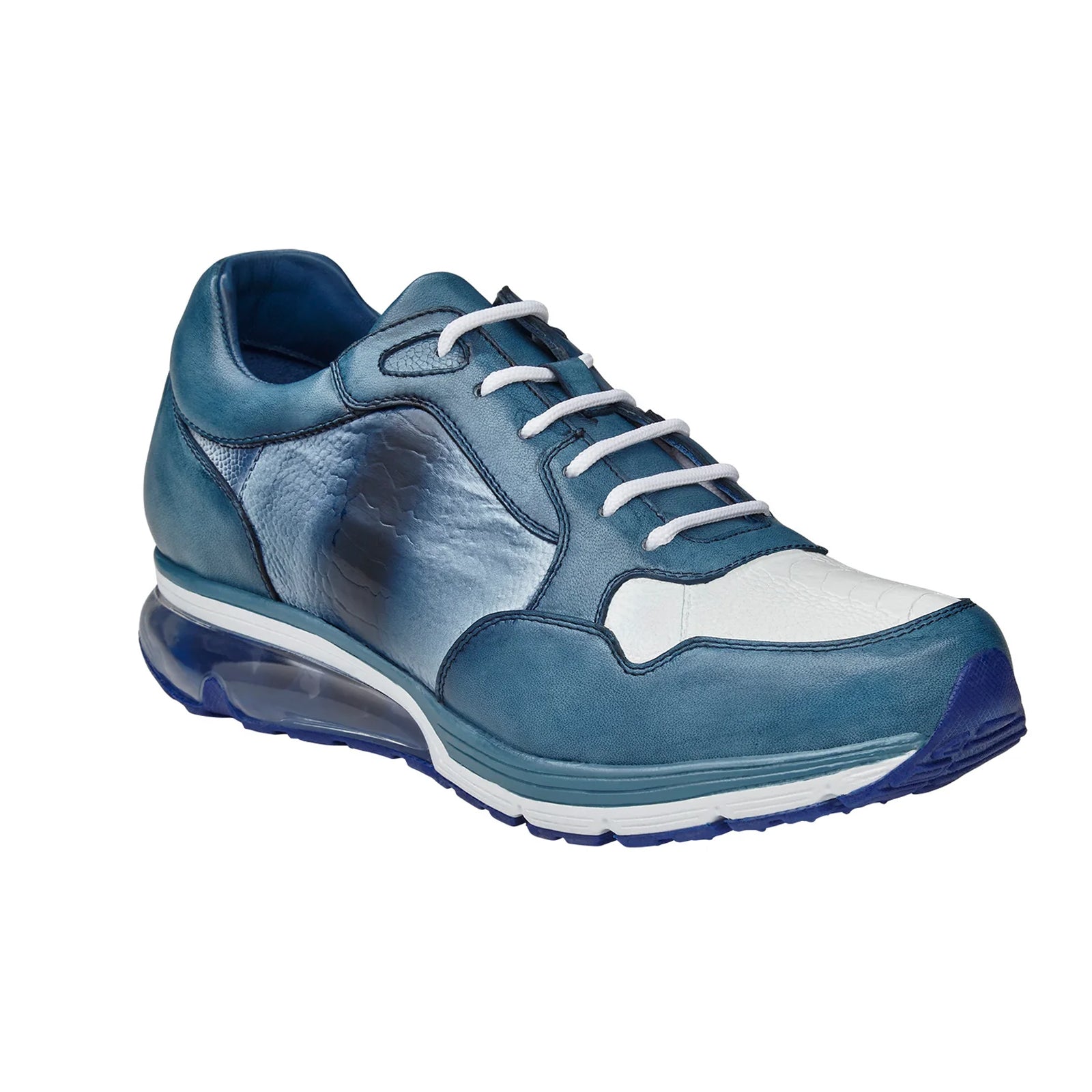 Men’s Belvedere Gino Ostrich Leg & Italian Calf Leather Dress Sneaker in Blue & White