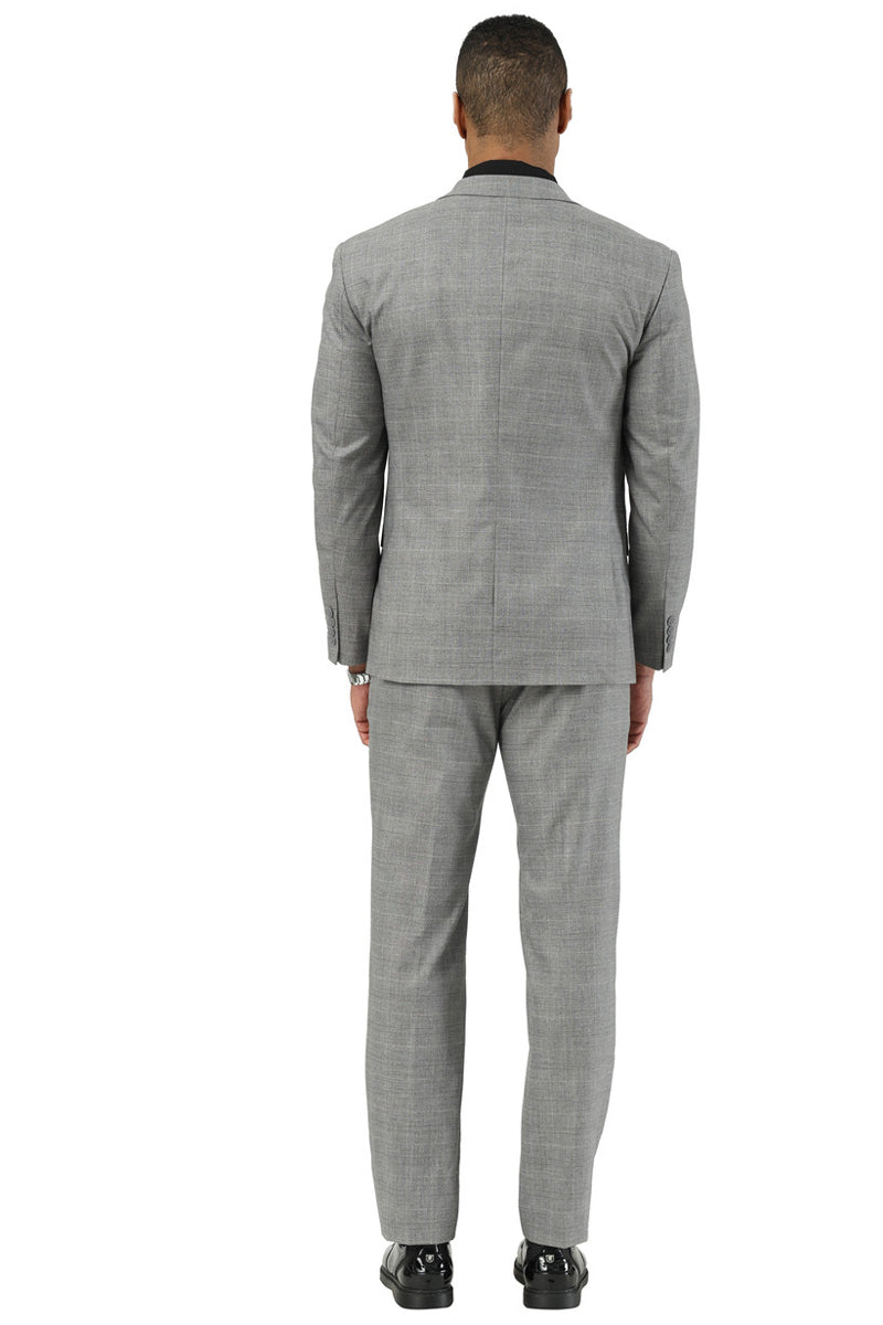 Men’s Stacy Adams Two Button Vested Summer Suit in Light Grey Glen Plaid