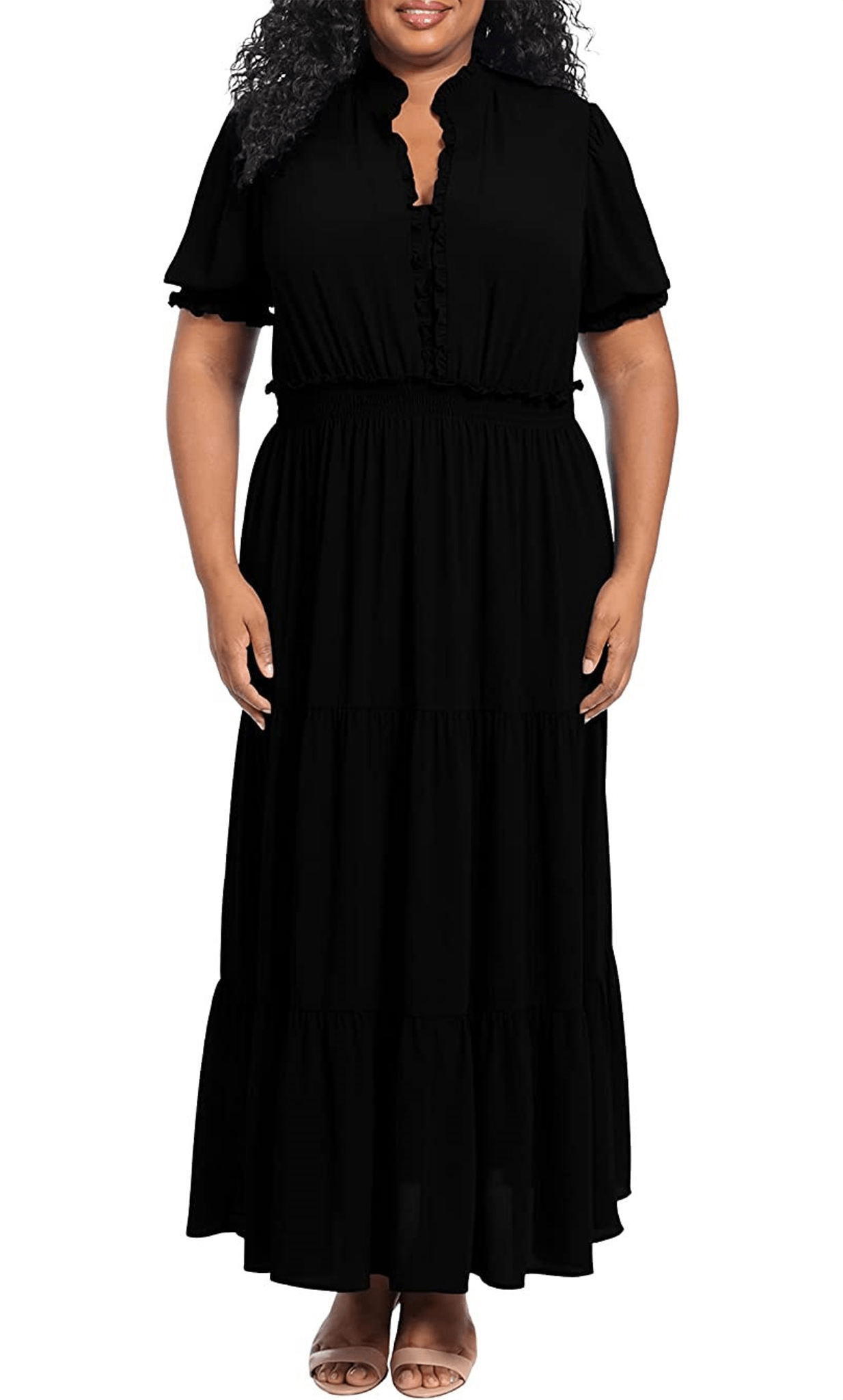 Puff Sleeve Tiered Formal Dress