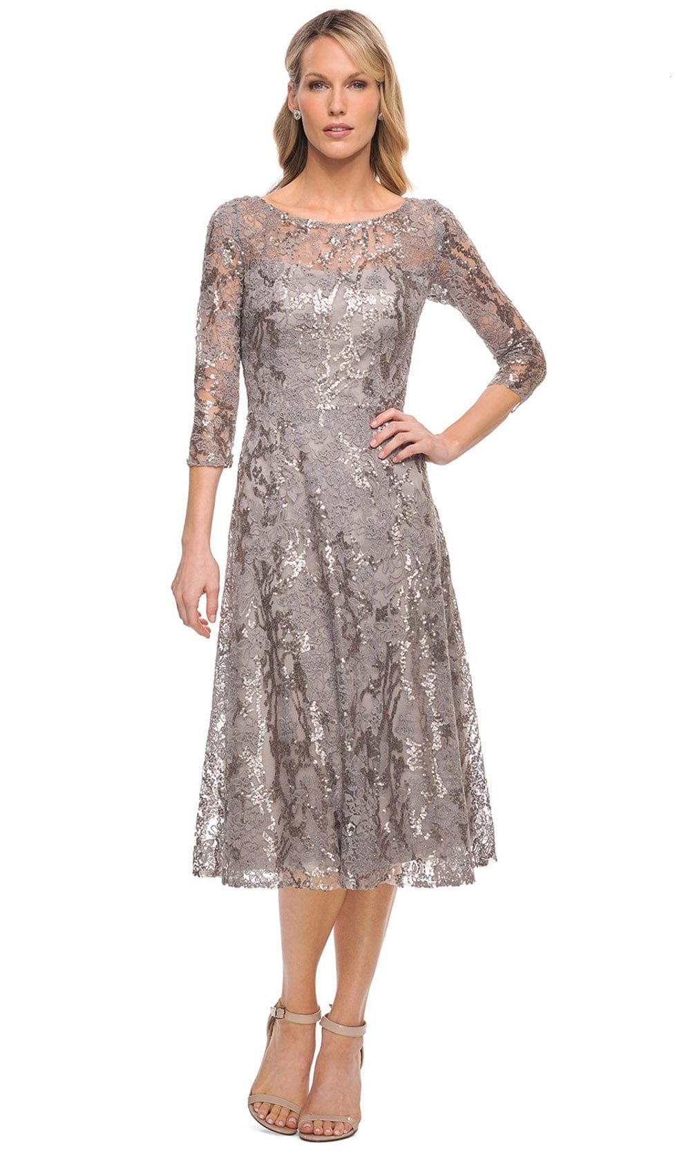 Sparkly Embroidered Tea Length Dress