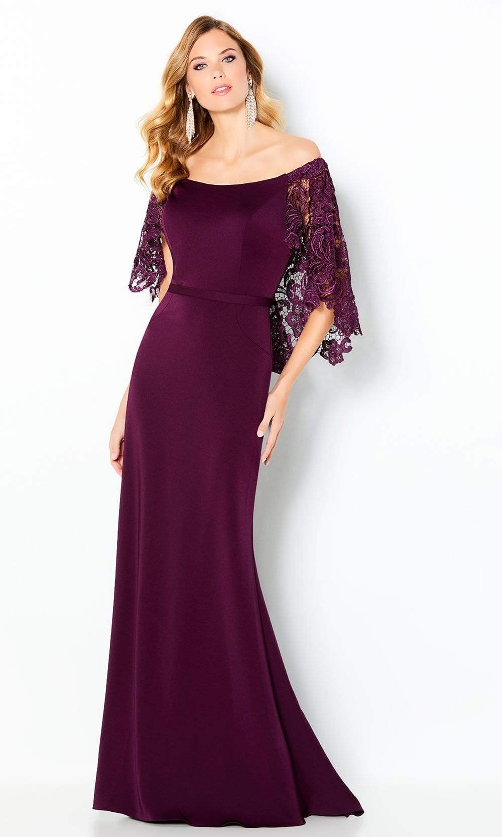 220632 Draped Cape Off-Shoulder Mother of the Bride Dress