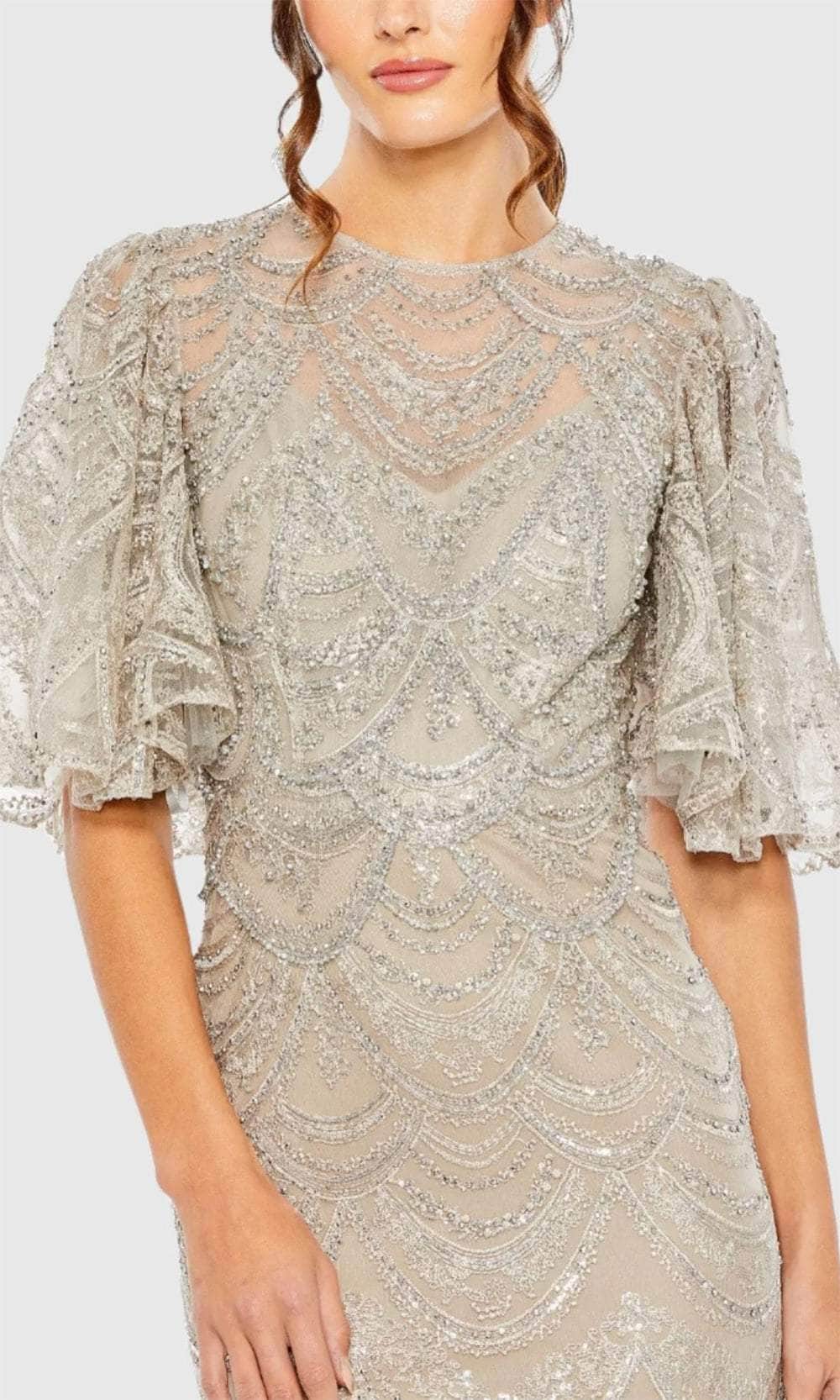 Flutter Sleeve Bead Embroidered Evening Gown