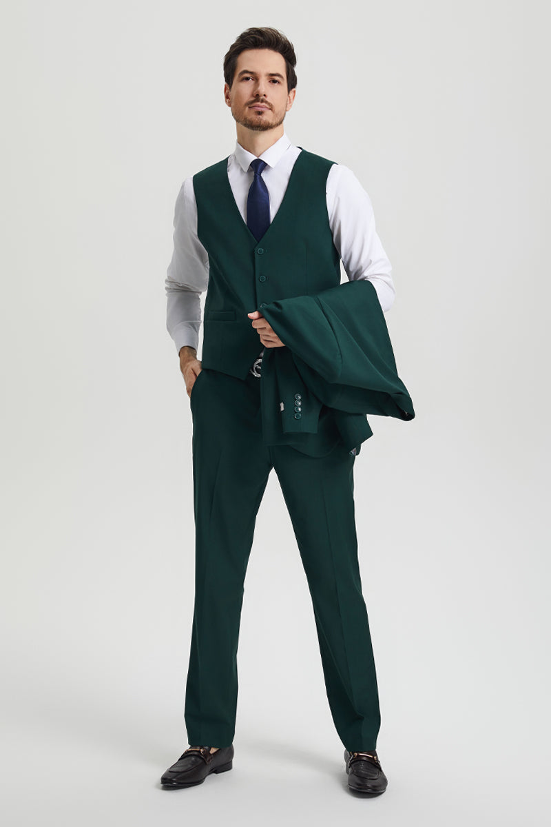 Men’s Two Button Vested Stacy Adams Basic Designer Suit in Hunter Green