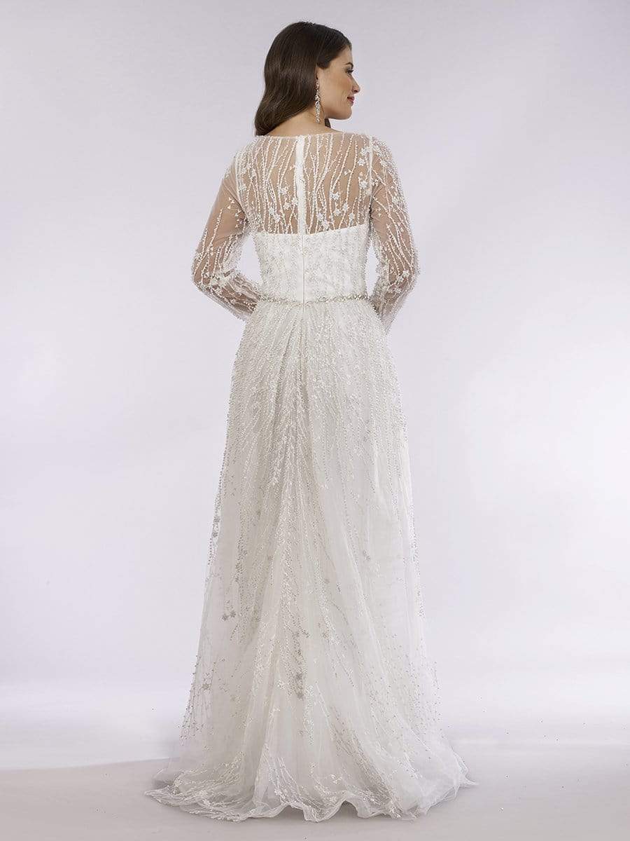29782 Lace Long Sleeve V-neck A-line Gown