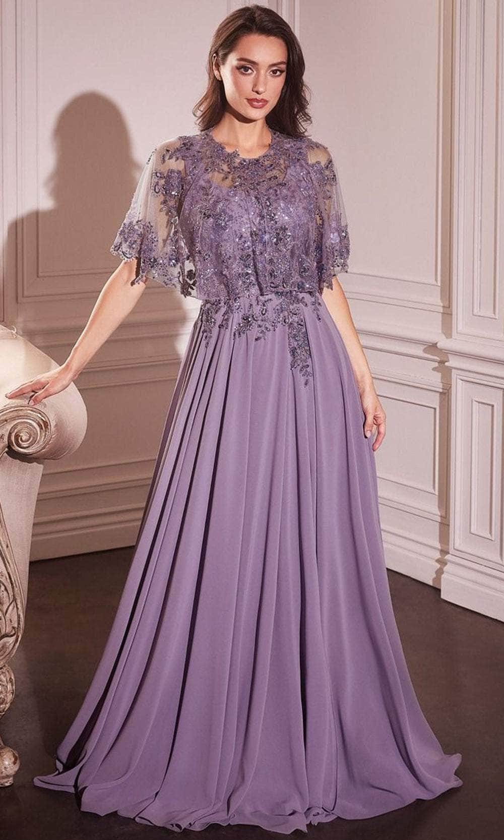 Applique Cape Evening Gown