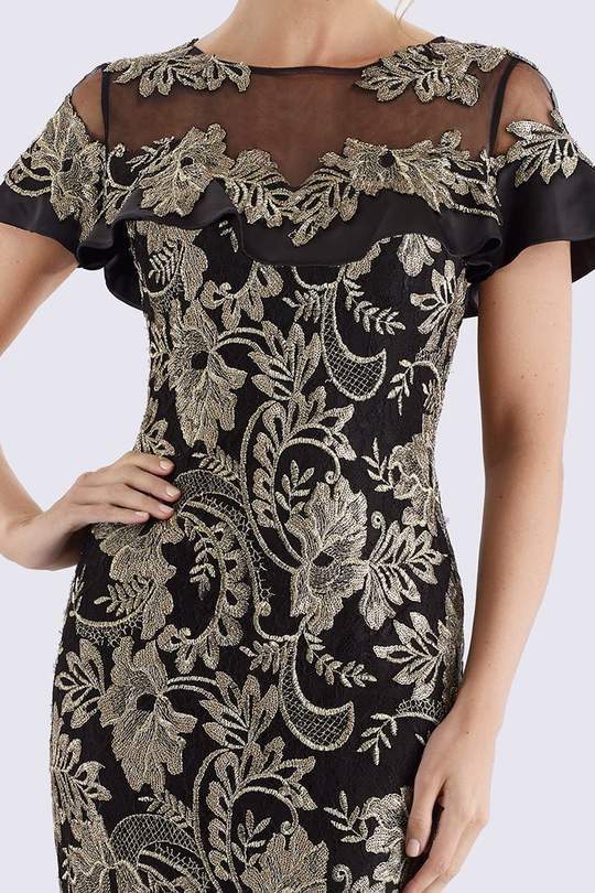 18659 Ruffle Flounce Embroidery Long Evening Dress