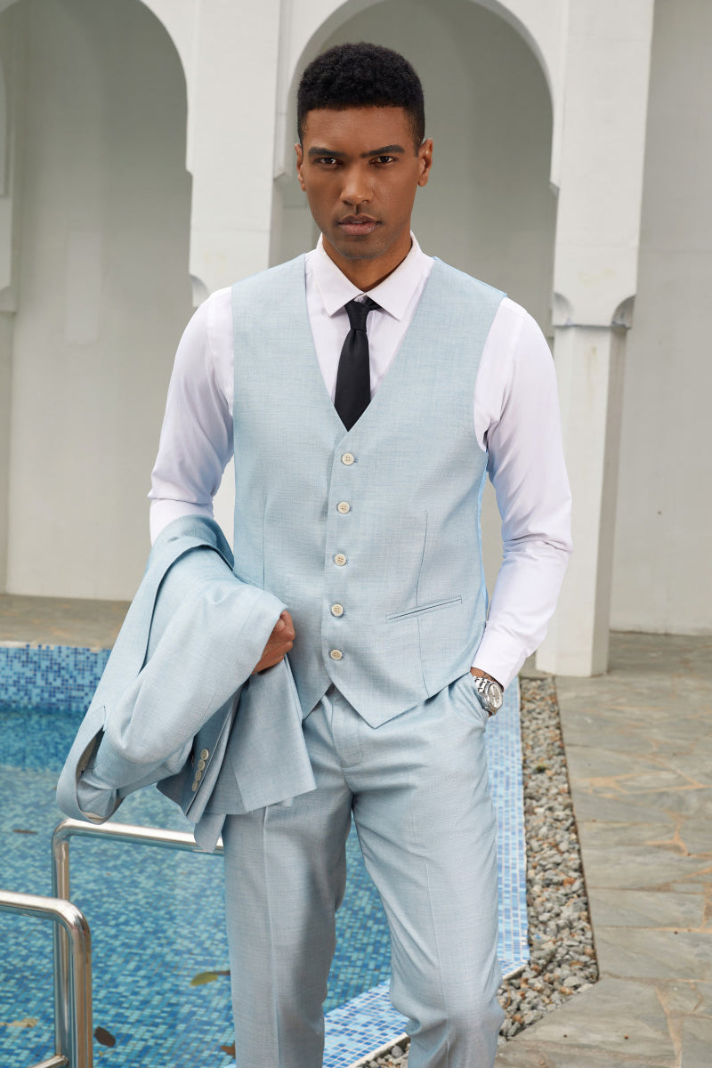Men’s Stacy Adam’s Vested Summer Peak Lapel Suit in Grey Blue