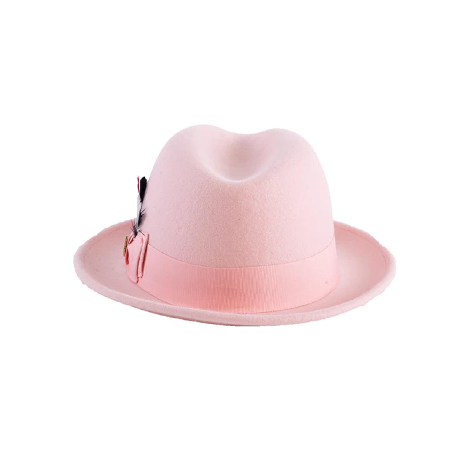 Mens Narrow Brim Crushable Wool Dress Hat Trilby Fedora in Pink