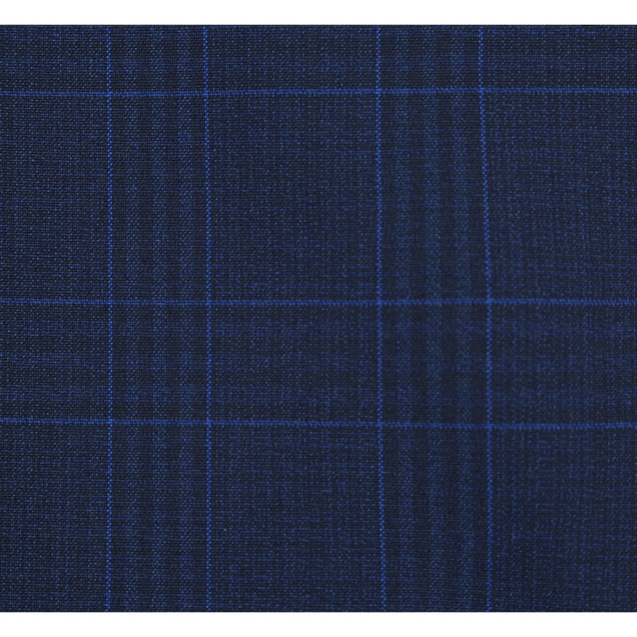 Mens Classic Fit Two Button Suit in Dark Blue Windowpane Plaid Check