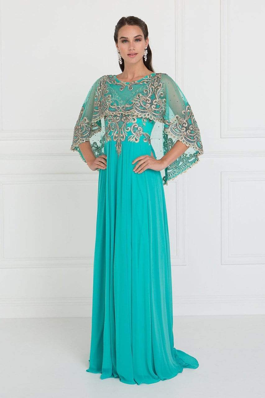 GL1527 Chiffon Dress with Embroidered Cape Sleeves