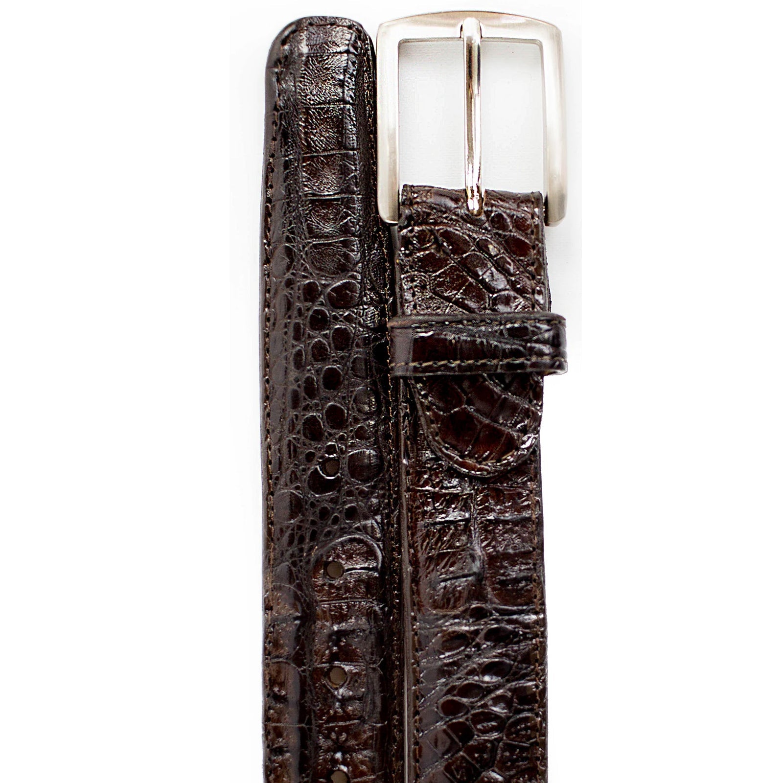 Men’s Belvedere Genuine Caiman Crocodile Dress Belt in Brown