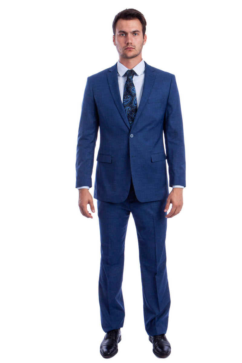 Men’s Two Button Modern Fit Summer Sharkskin Suit in Blue