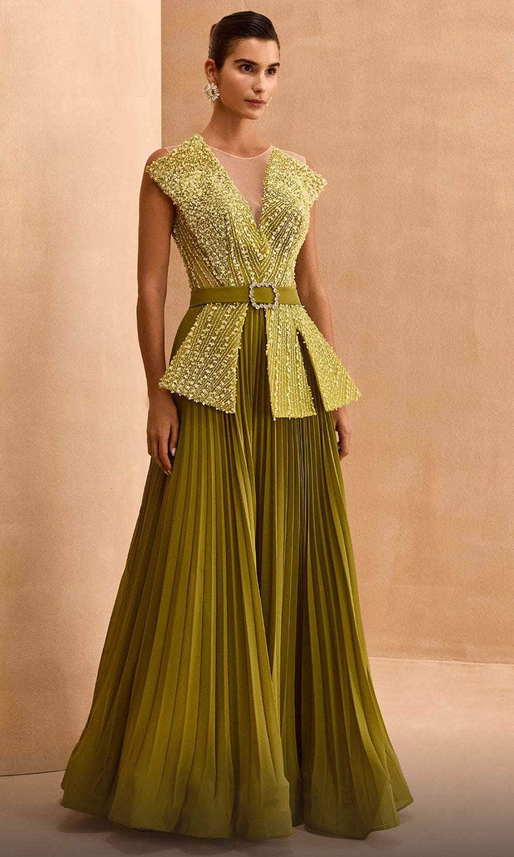 Beaded V-Neck Evening Dress