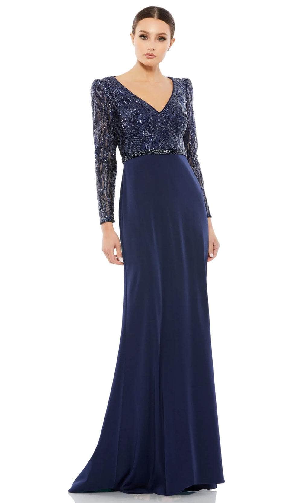 Beaded Long Sleeve Prom Gown