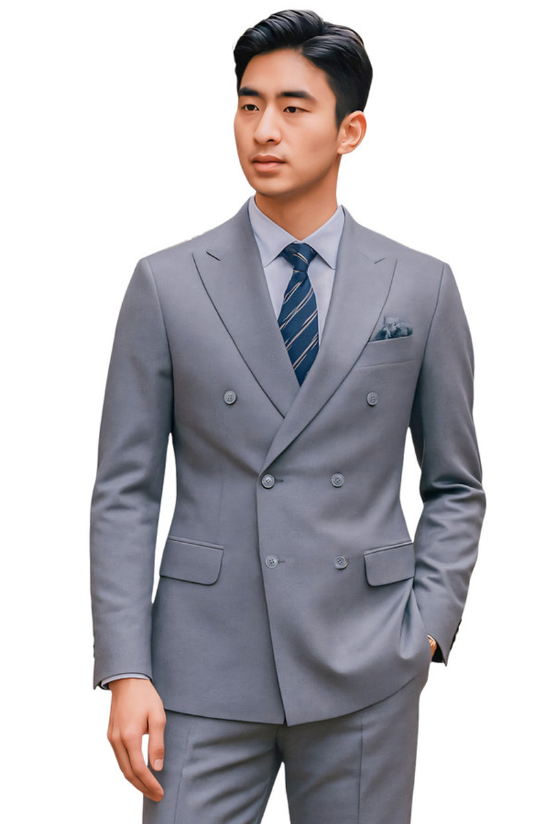 Men’s Tailored Fit Double Breasted Suit in Medium Grey