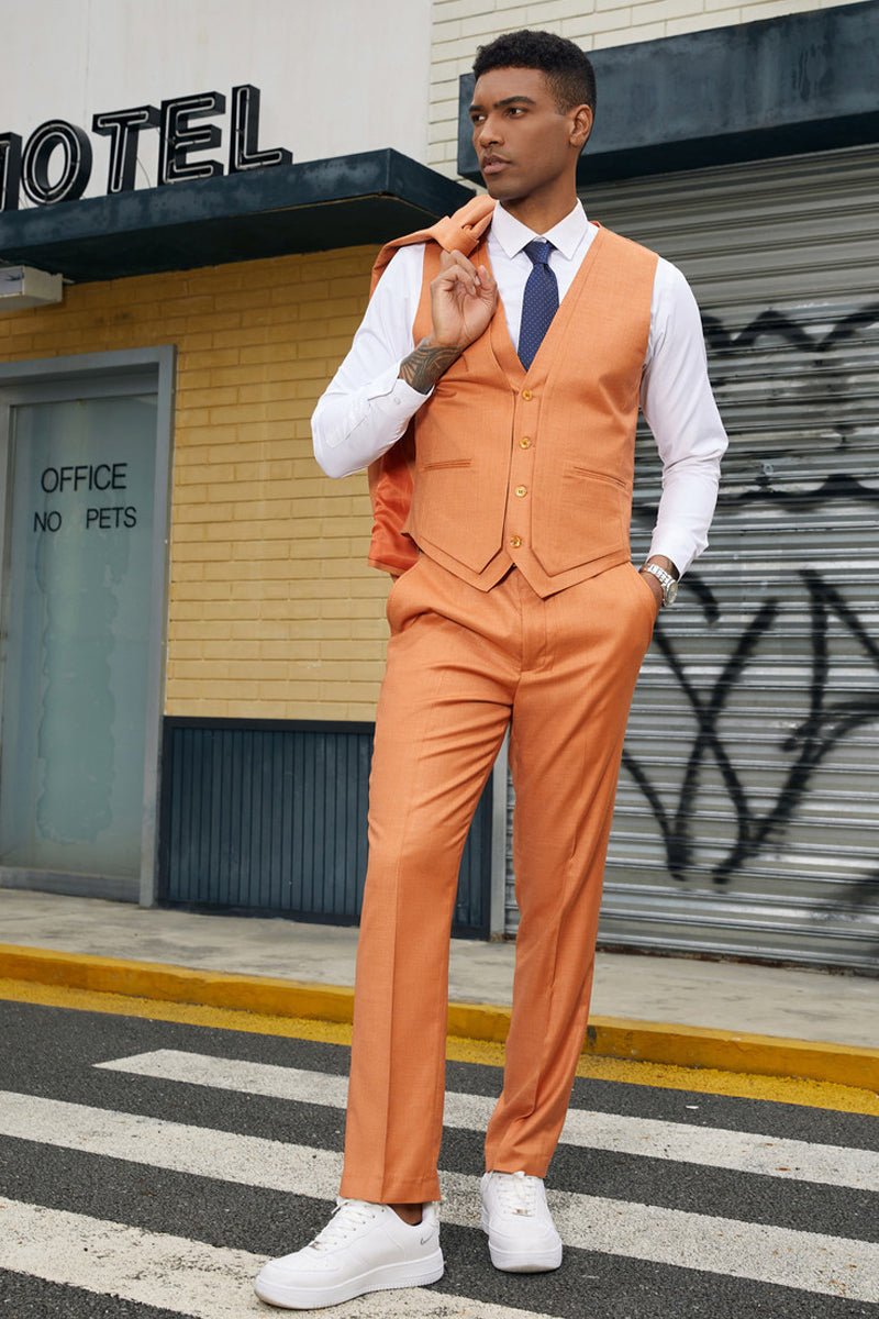 Men’s Stacy Adam’s Two Button Fancy Vested Suit in Orange