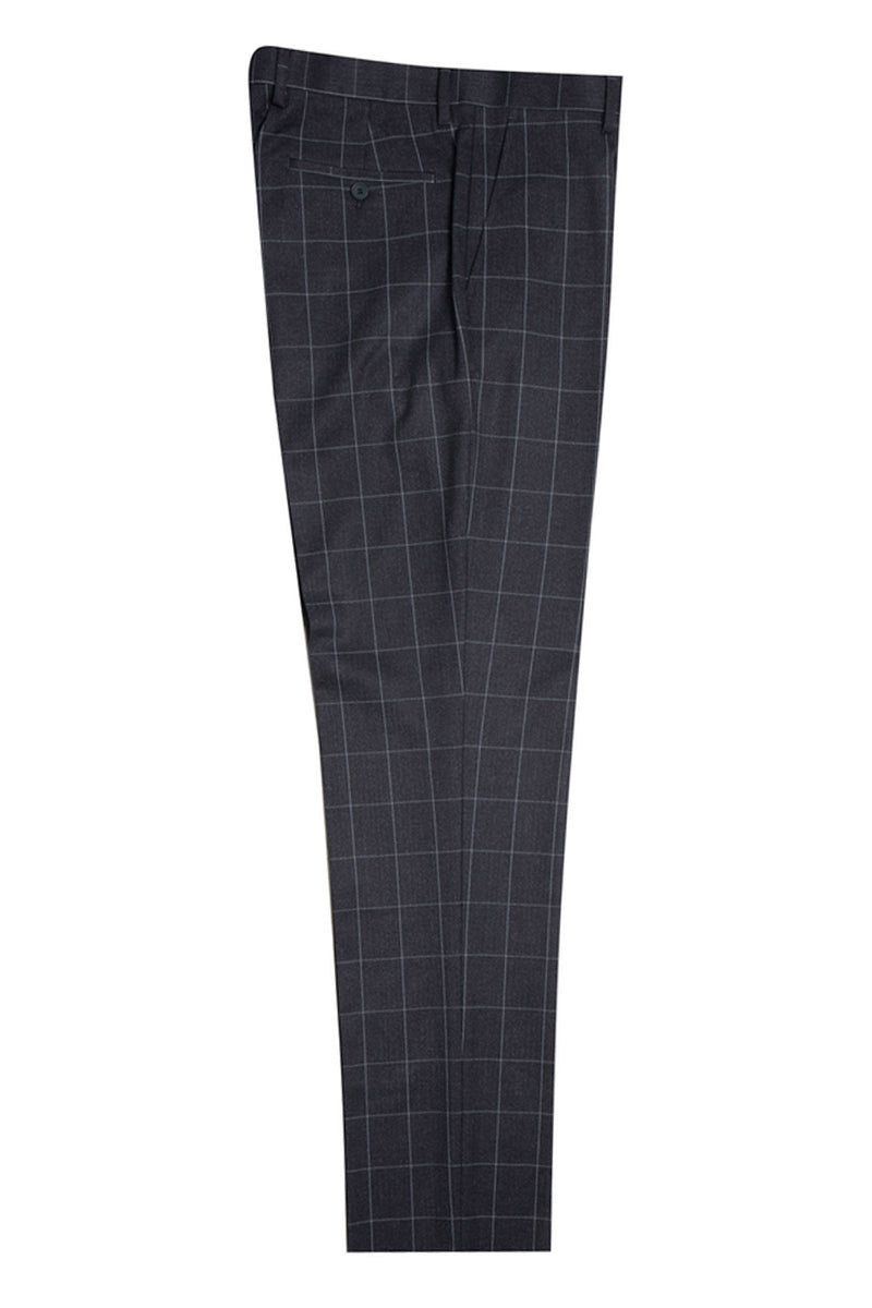 Men’s Stacy Adams Two Button Vested Peak Lapel Suit in Charcoal Grey Windowpane Plaid