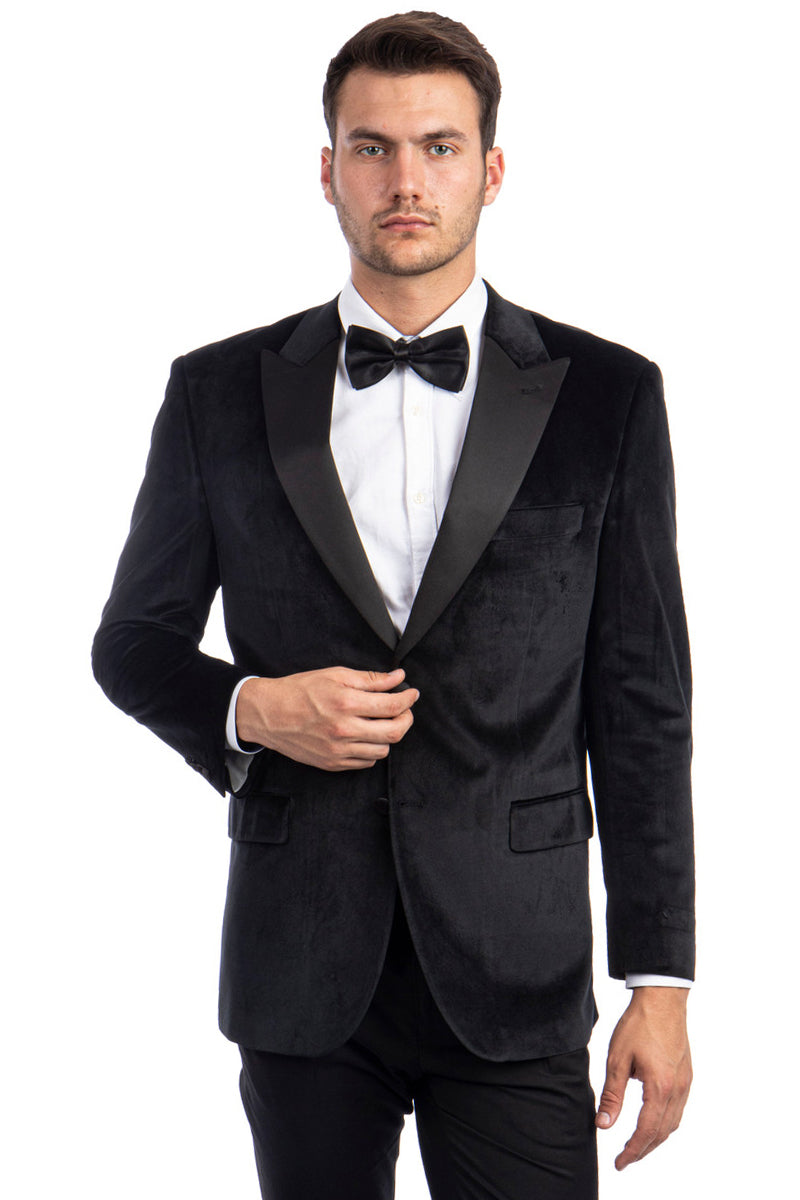 Men’s Two Button Peak Lapel Velvet Wedding & Prom Tuxedo Jacket in Black