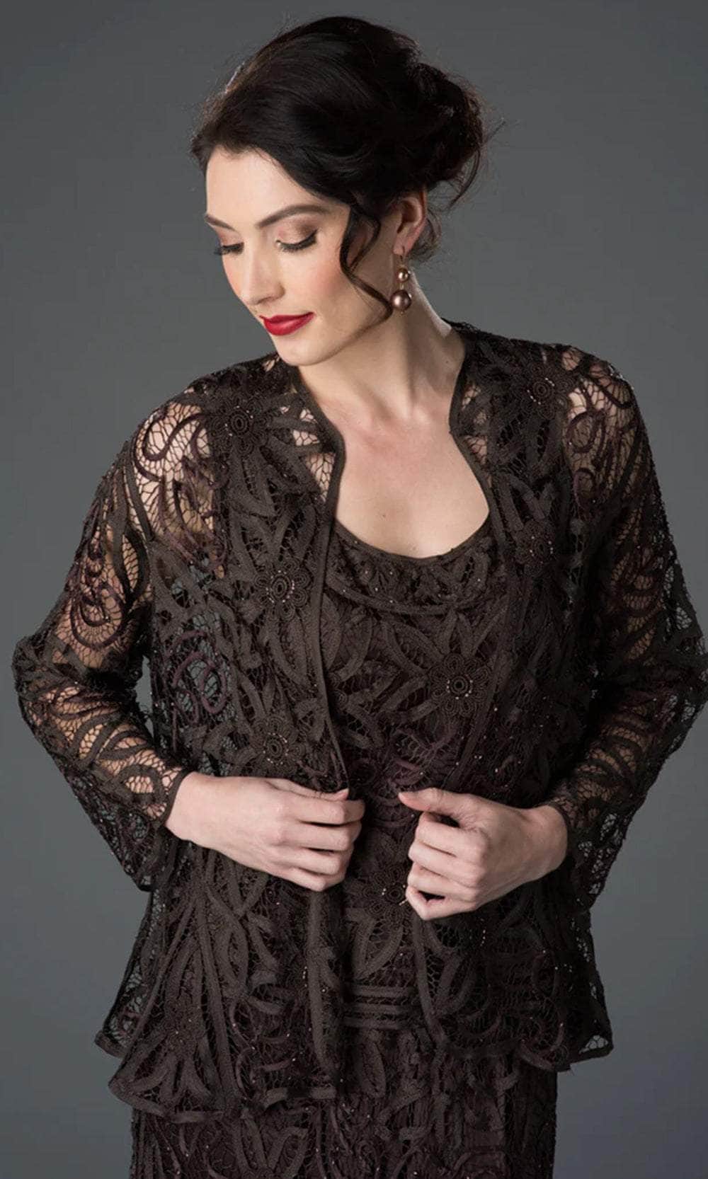 Flower Lace Crochet Three Pieces Evening Gown