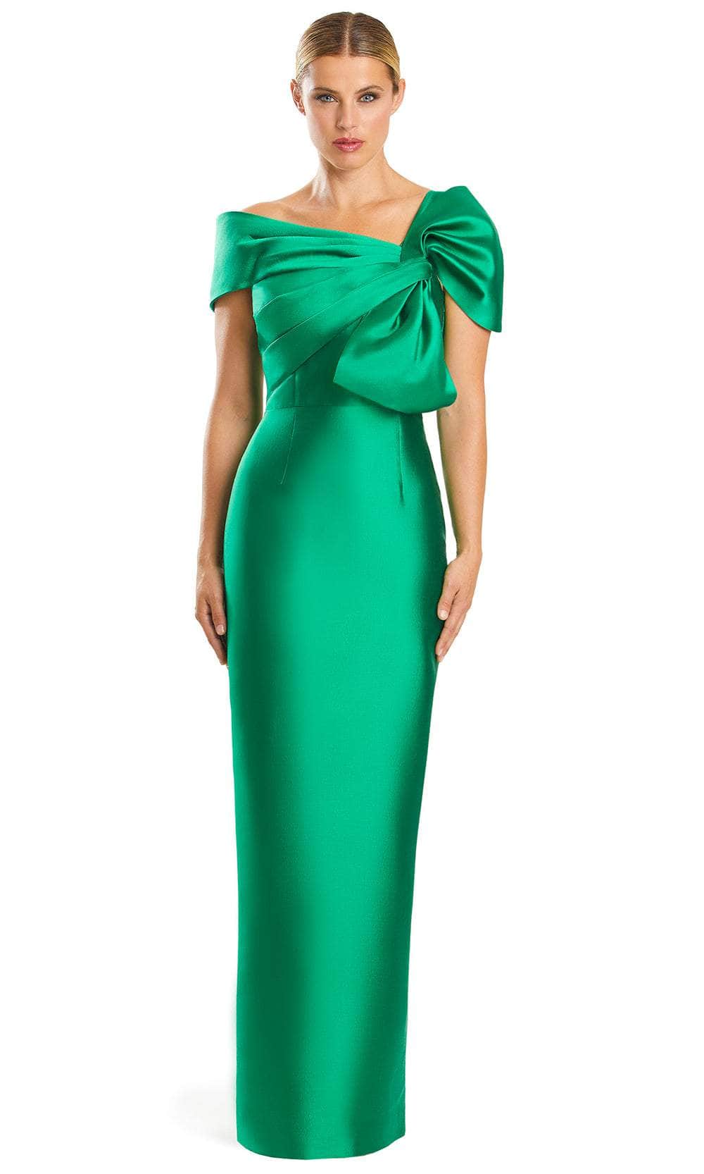 Off-Shoulder Bow Accented Evening Dress