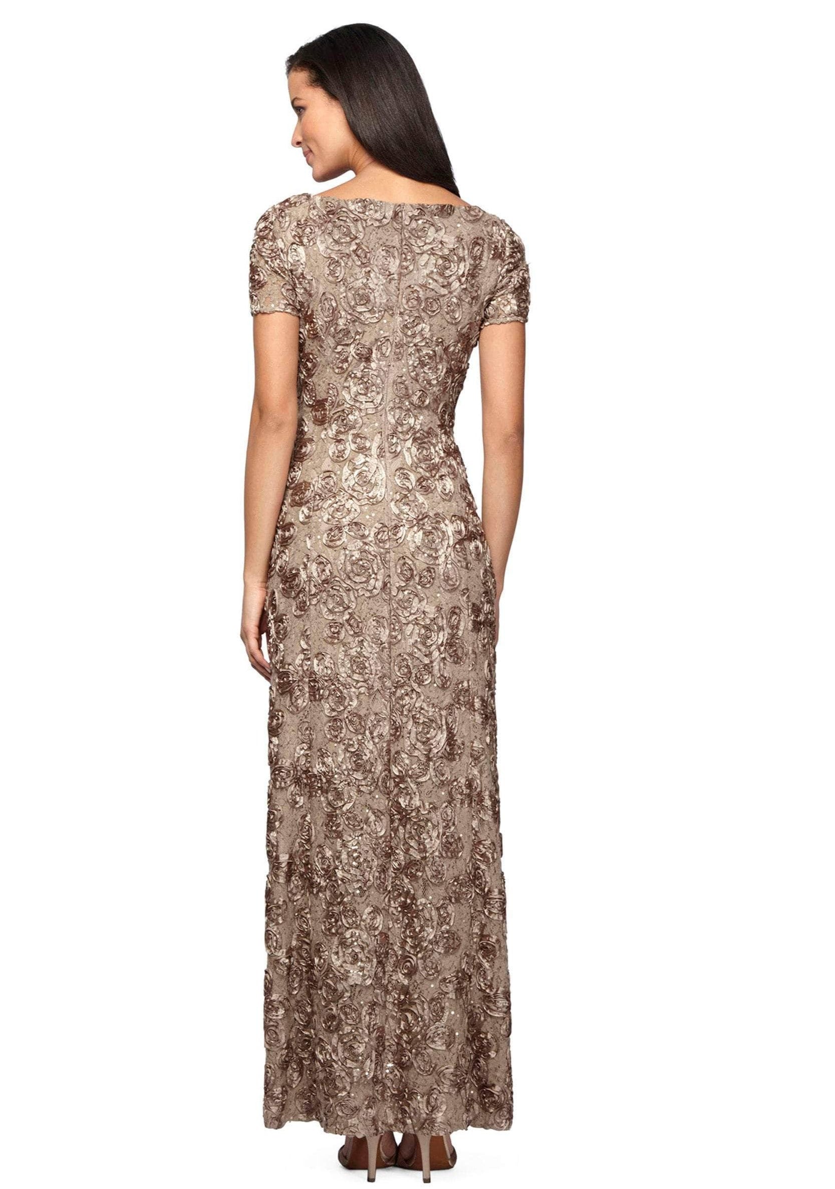 112788 Soutache Lace Sequin Short Sleeve A-Line Gown