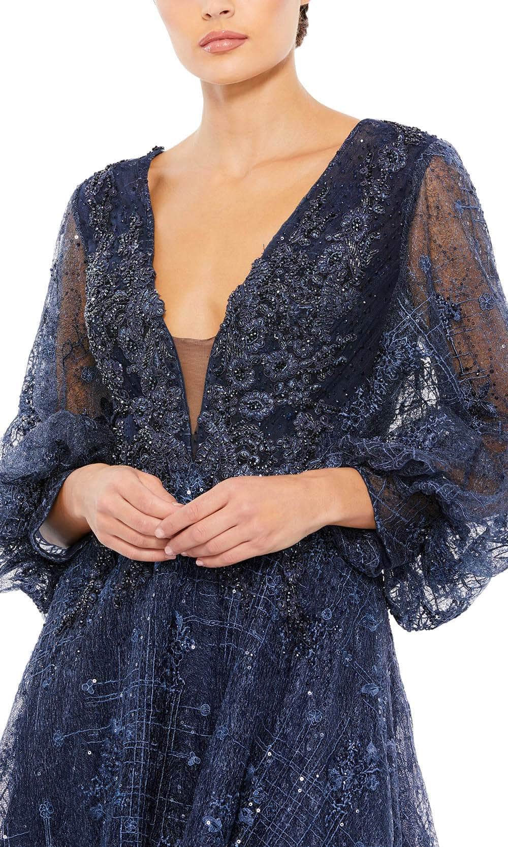 Long Sleeves Plunging V-neck Long Gown