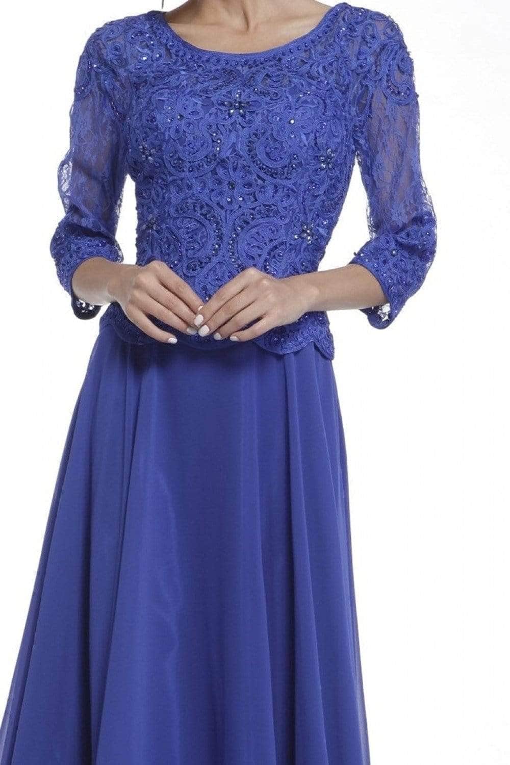 Quarter Sleeve Soutache Bodice A-Line Long Dress