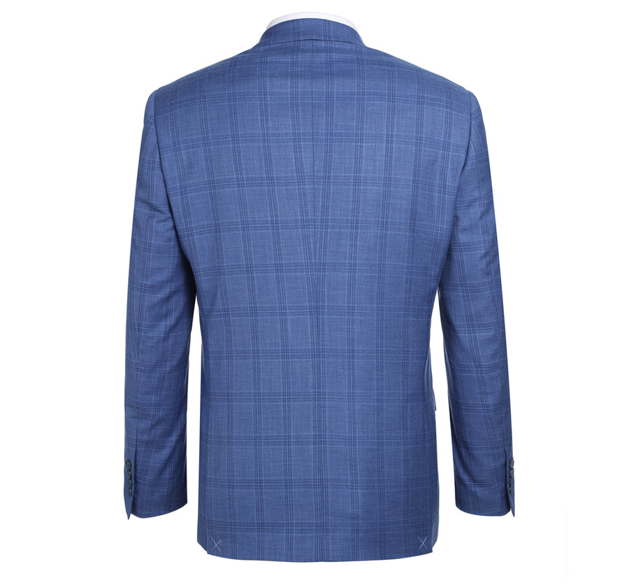 Mens Two Button Slim Fit Two Piece Suit in Light Blue Windowpane Plaid