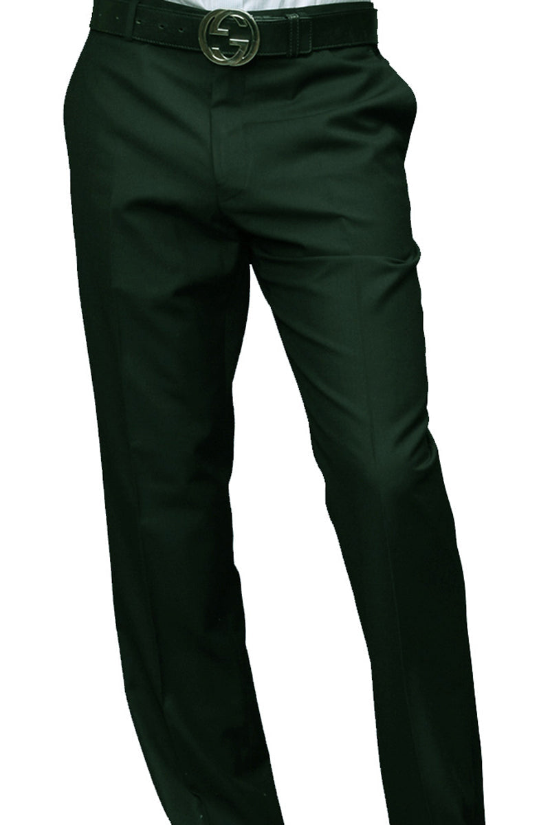 Men’s 100% Wool Modern Fit Flat Front Dress Pant in Hunter Green