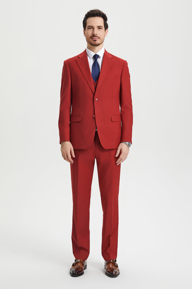 Men’s Two Button Vested Stacy Adams Basic Designer Suit in Brick