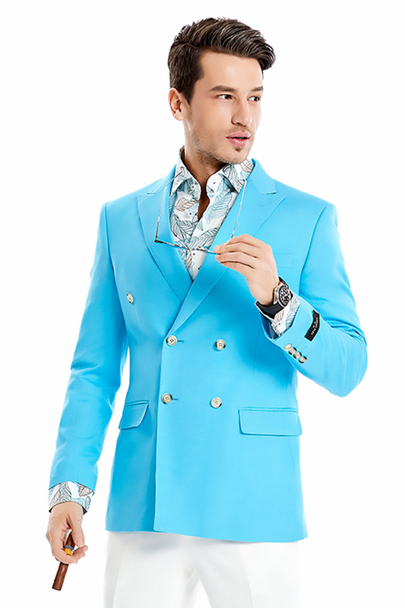 Men’s Slim Fit Double Breasted Summer Blazer in Sky Blue
