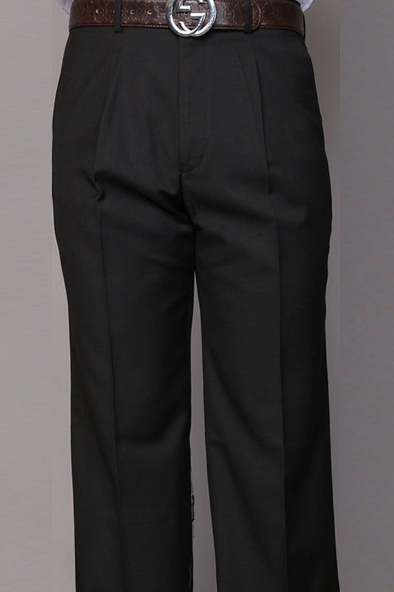Men’s 100% Wool Classic Fit Pleated Dress Pant in Black