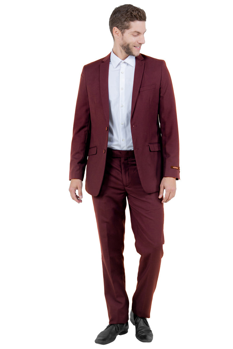 Men’s Basic Slim Fit Vested Business Suit in Burgundy