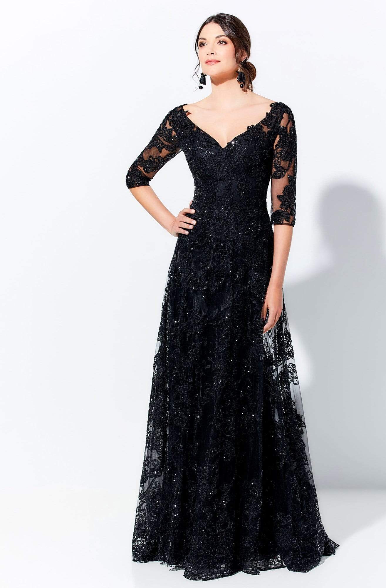 120D02 Lace V-Neck Mother of the Bride Gown