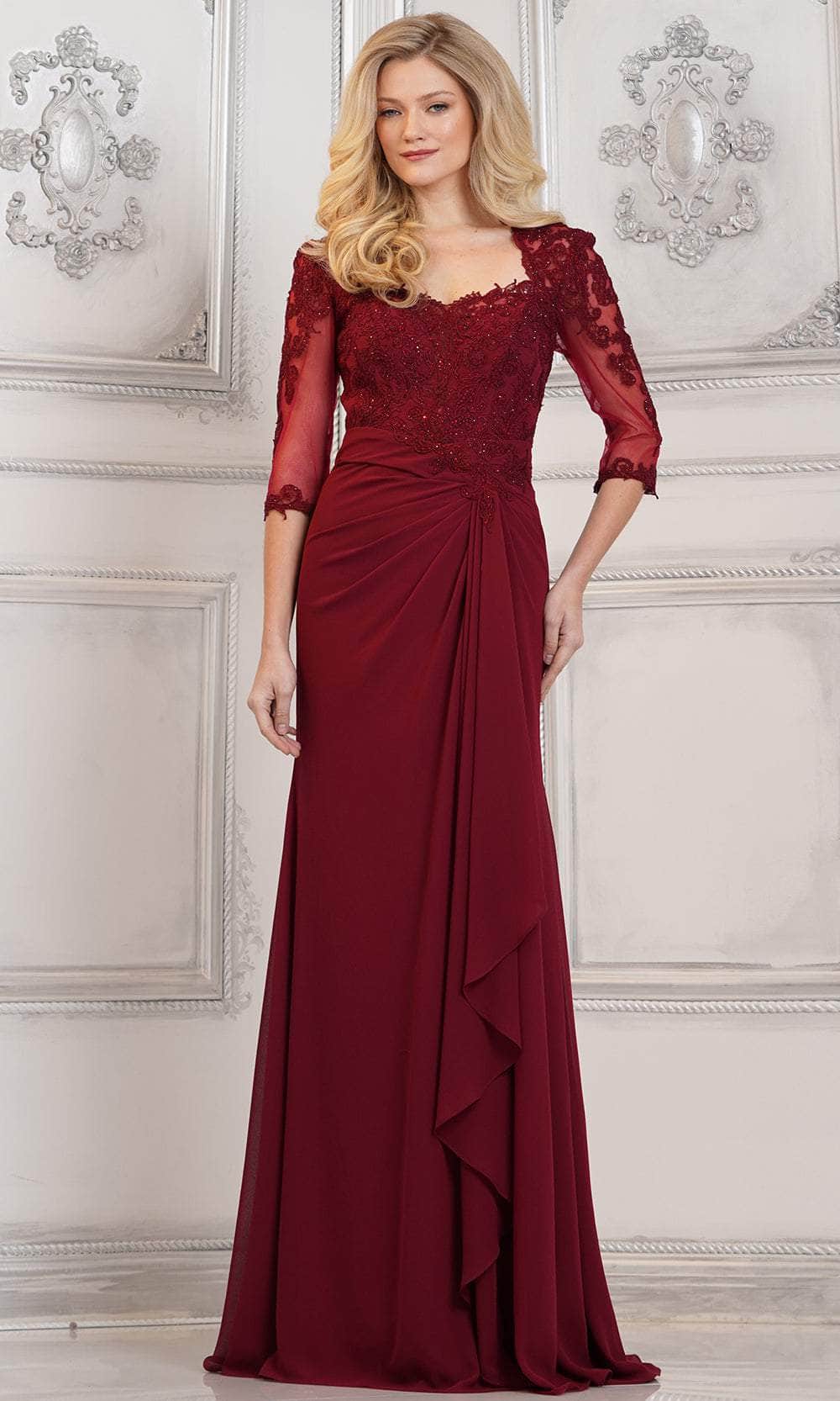 Quarter Sleeve Draped Formal Gown