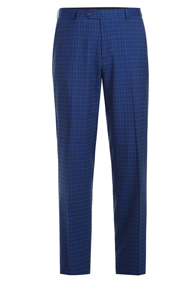 Mens Two Button Classic Fit Two Piece Suit in Blue Windowpane Check
