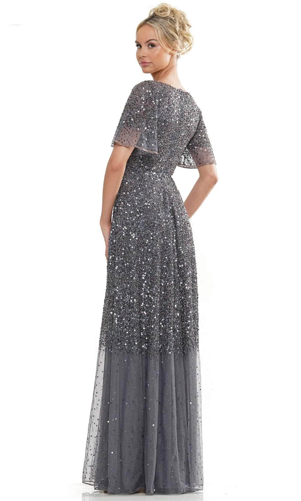Flutter Sleeve Sequin Evening Dress