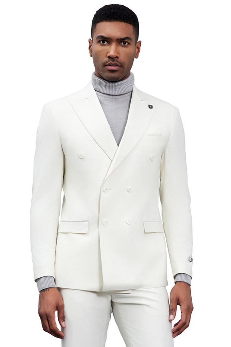 Men’s Designer Stacy Adams Classic Double Breasted Suit in Ivory
