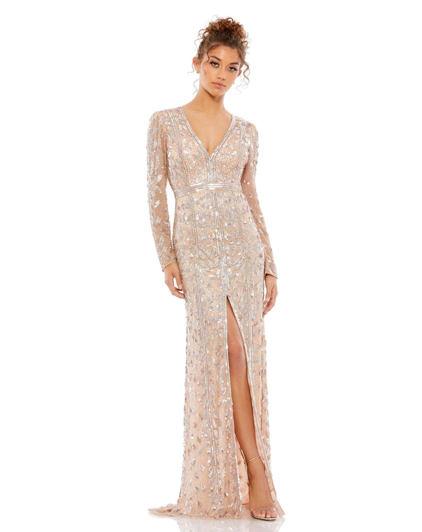5002D Fully Sequined Deep V-neck Trumpet Dress