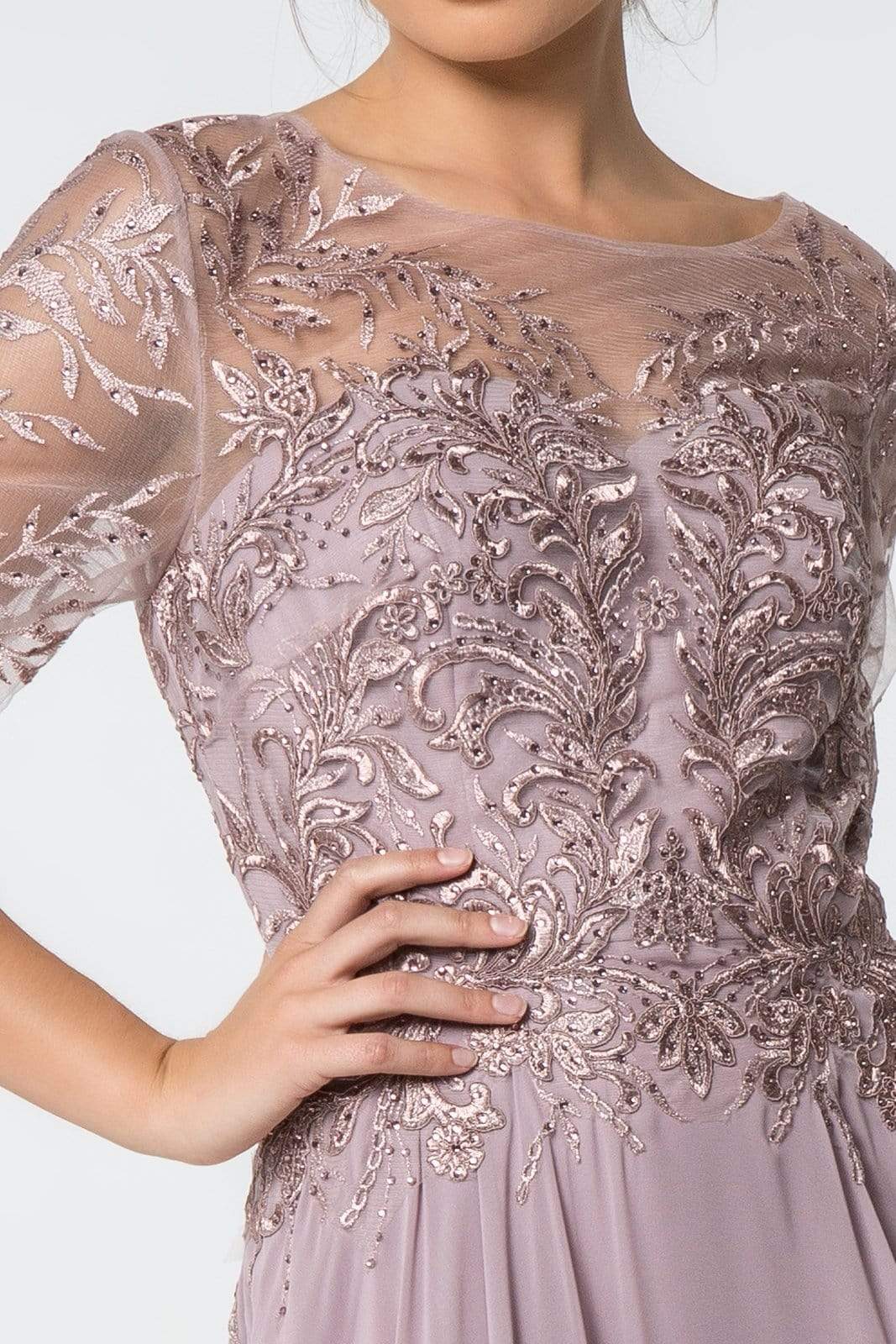 GL2810 Embroidered Bateau Chiffon A-line Gown