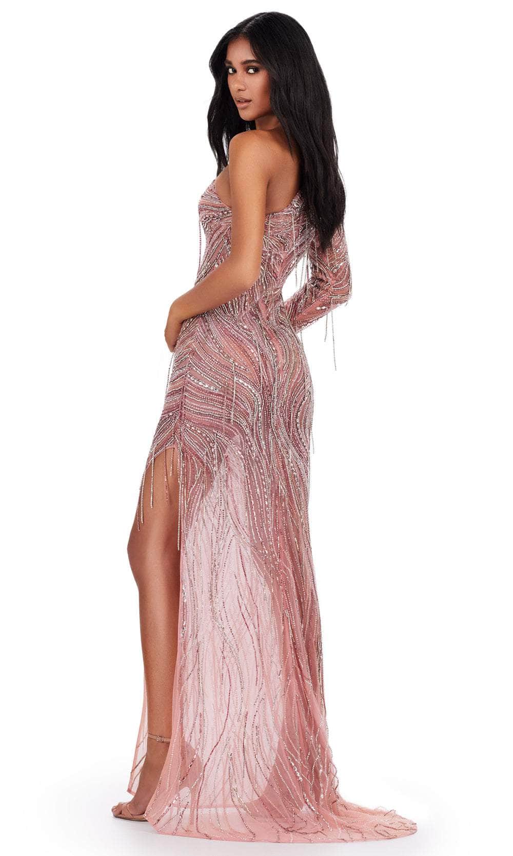One Sleeve Beaded Fringe Prom Gown