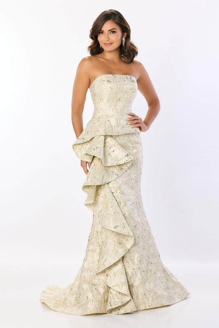 Ruffle Detailed Straight Neck Gown