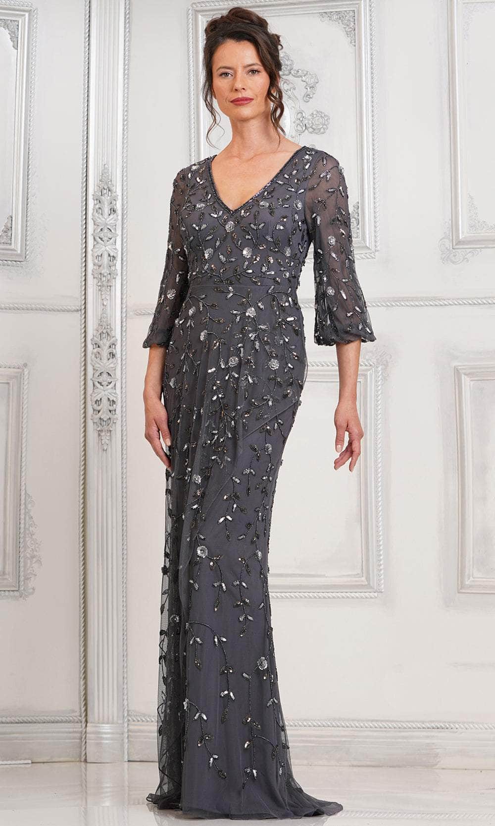 Floral Sequin V-Neck Formal Gown