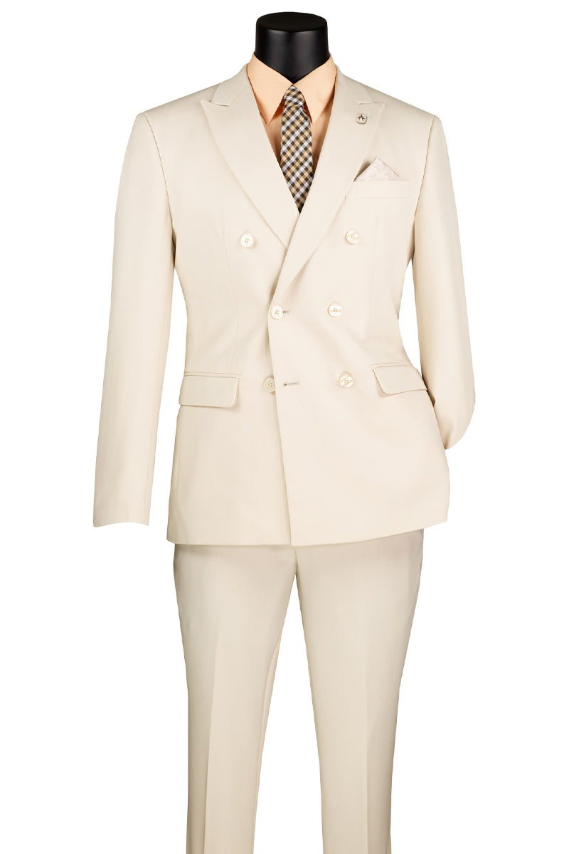 Men’s Slim Fit Double Breasted Stretch Suit in Ivory Off White