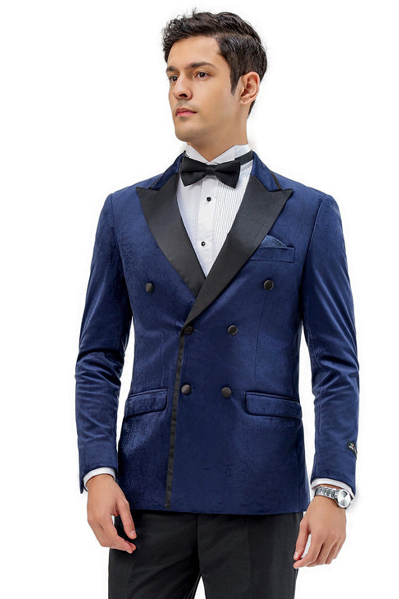 Men’s Velvet Double Breasted Wedding & Prom Tuxedo Jacket in Navy Blue