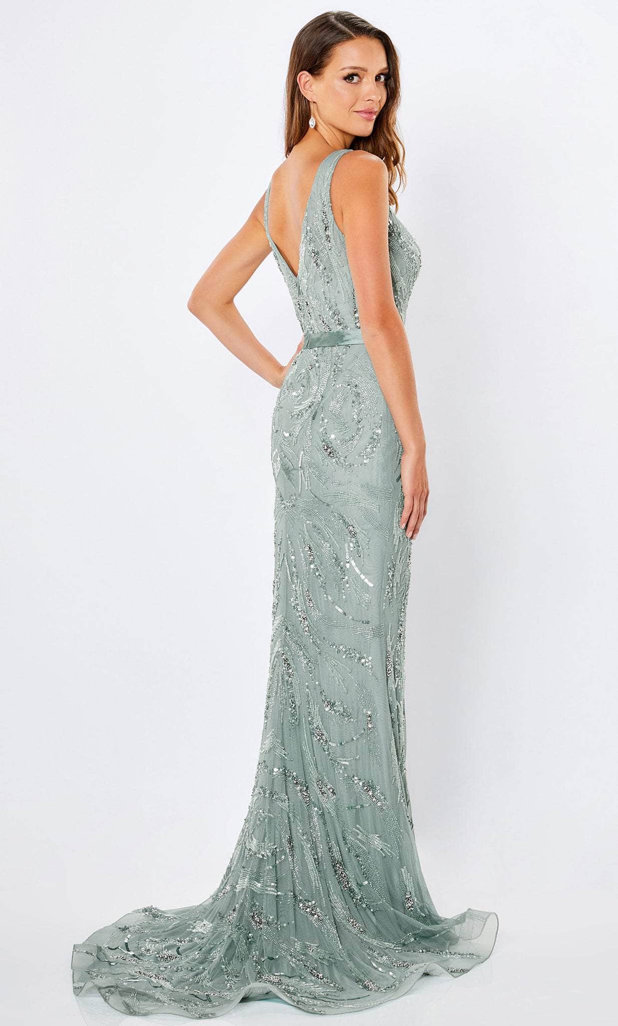 V Back Bedazzled Sheath Gown