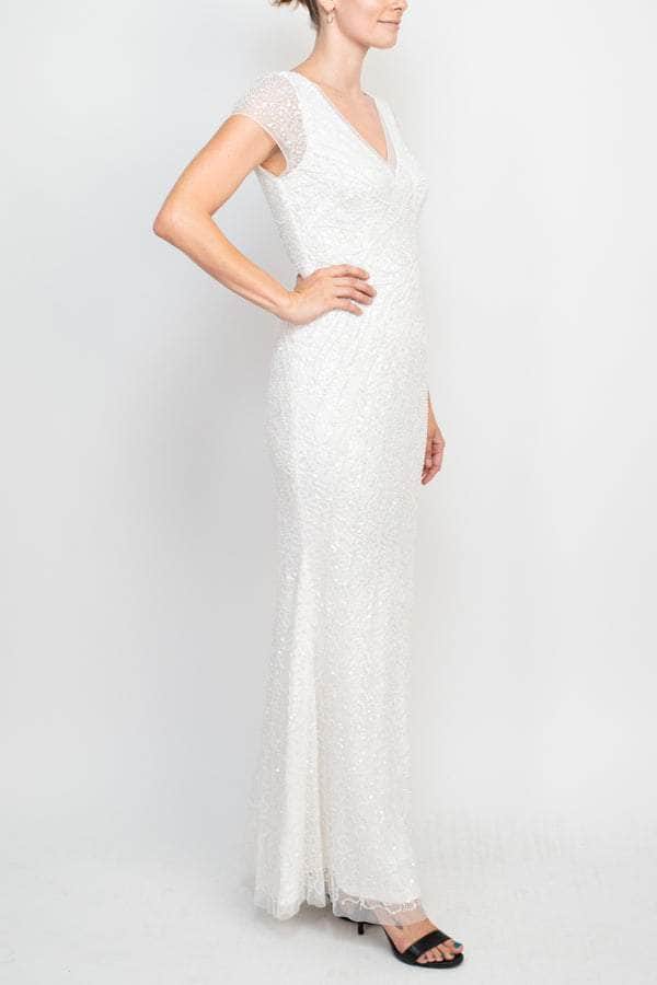 Beaded Mesh V-Neck Evening Gown