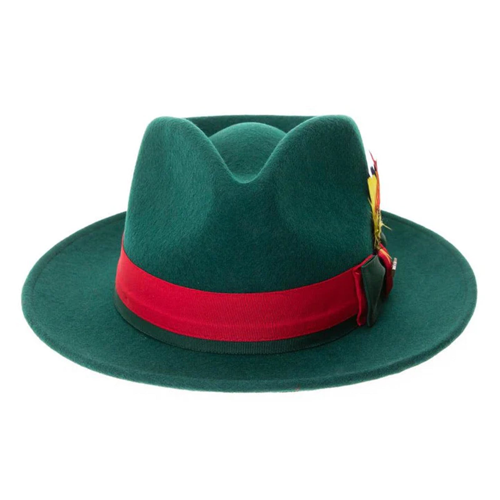 Men’s Classic Two Tone Fedora Dress Hat in Hunter Green & Red