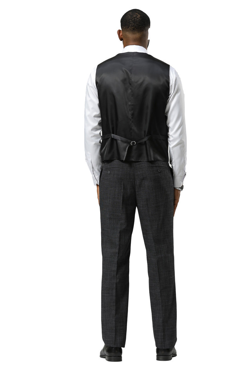 Men’s Stacy Adams One Button Peak Lapel Vested Sharkskin Suit in Charcoal